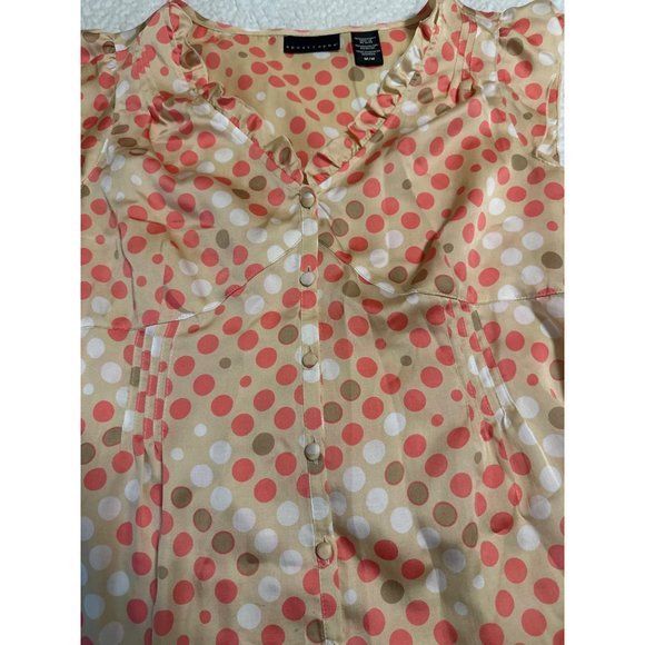 Apostrophe Blouse Short Sleeve Women's Orange White Beige Polka Dots Size M - Picture 7 of 7